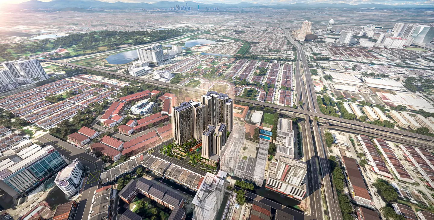 Haus On 15 set into an aerial photograph of SS15 and Subang Jaya.